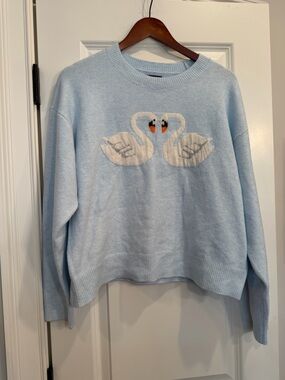 Major Label Light Blue Swan Crewneck Sweater - Women